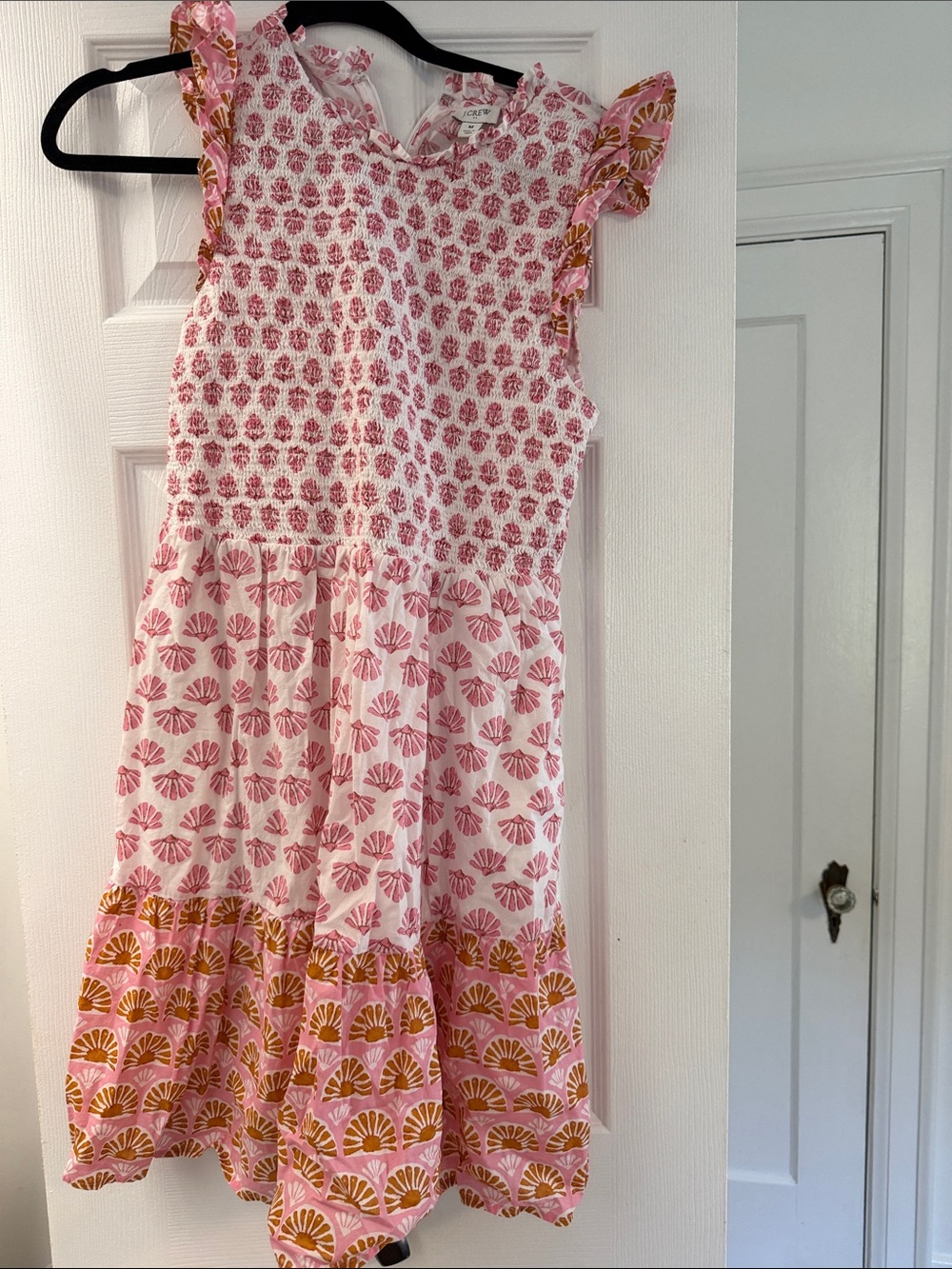 J. Crew Factory Pink & Gold Shell-Print Casual Sundress